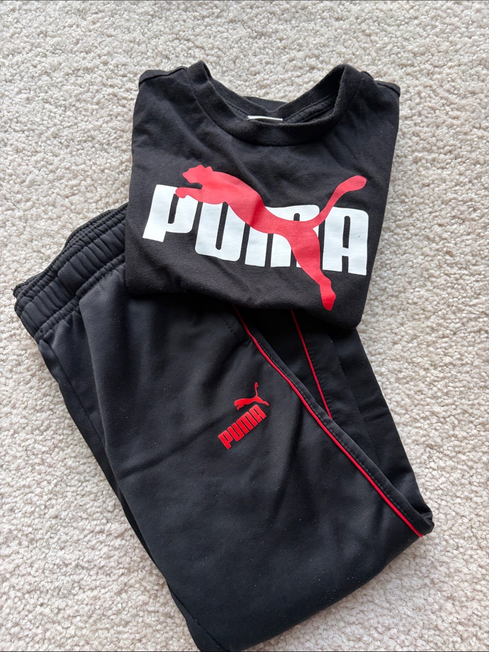 Puma Kids Black Jogging Suit with Red Trim